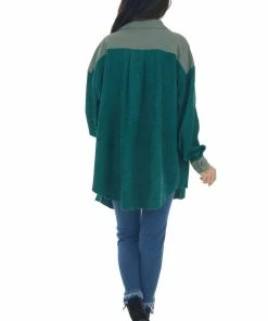 143 Story Deep Pine Contrast Oversized Corduroy Shacket Tops