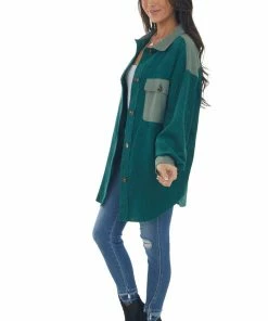 143 Story Deep Pine Contrast Oversized Corduroy Shacket Tops
