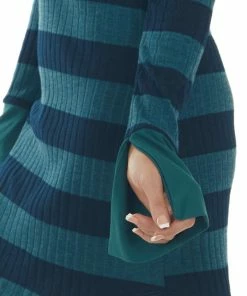 BucketList Dresses Deep Pine Striped Ribbed Knit Mini Dress