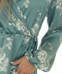 Vanilla Bay Deep Sage Floral Print Long Sleeve Peplum Top