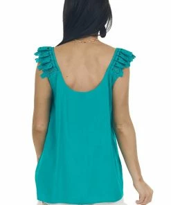 Staccato Tops Deep Teal Lace Strap Scoop Neck Blouse