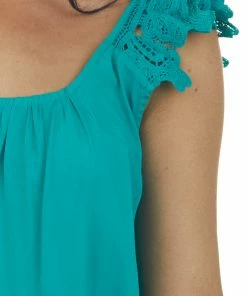 Staccato Tops Deep Teal Lace Strap Scoop Neck Blouse