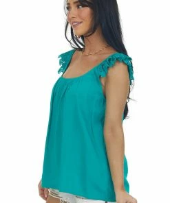 Staccato Tops Deep Teal Lace Strap Scoop Neck Blouse