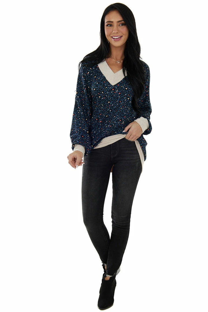 Lovely Melody Tops Deep Teal Leopard Print V Neck Tunic Top 4 Lovely Melody Tops Deep Teal Leopard Print V Neck Tunic Top