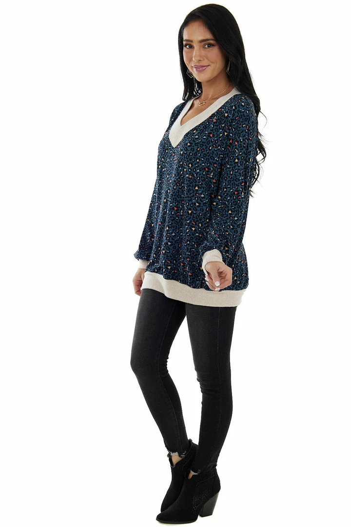 Lovely Melody Tops Deep Teal Leopard Print V Neck Tunic Top 8 Lovely Melody Tops Deep Teal Leopard Print V Neck Tunic Top