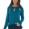 143 Story Tops Deep Teal Long Sleeve Triple Chest Keyhole Top