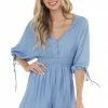 LE LIS Denim Blue Dolman Sleeve Romper With Button Detail