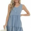 Umgee Denim Button Up Sleeveless Tiered Woven Dress