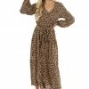 Supreme Fashion Desert Sand Button Up Leopard Print V Neck Midi Dress Dresses
