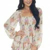 Entro Desert Sand Floral Print Long Sleeve Romper Dresses