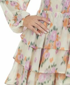 Entro Desert Sand Floral Print Long Sleeve Romper Dresses