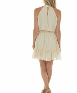 Sweet Lemon Desert Sand Halter Blouson Silver Thread Dress