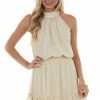 Sweet Lemon Desert Sand Halter Blouson Silver Thread Dress