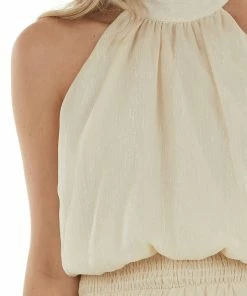 Sweet Lemon Desert Sand Halter Blouson Silver Thread Dress