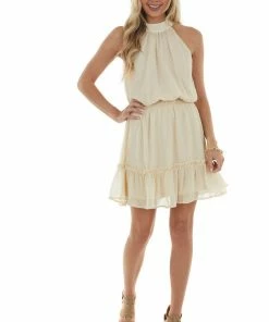 Sweet Lemon Desert Sand Halter Blouson Silver Thread Dress