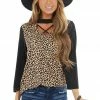 FSL APPAREL Desert Sand Leopard Print Top With Cutout Neck Detail Tops