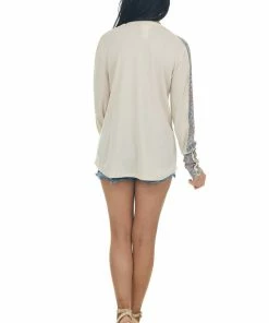 BiBi Desert Sand Printed Waffle Knit Long Sleeve Top Tops 14 BiBi Desert Sand Printed Waffle Knit Long Sleeve Top Tops
