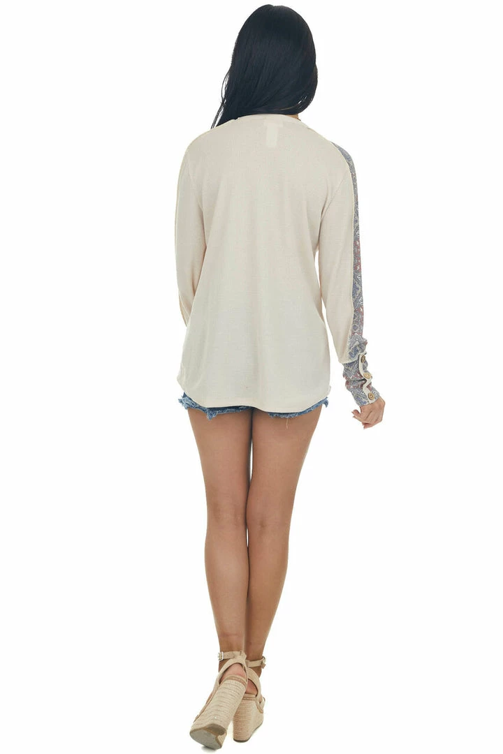 BiBi Desert Sand Printed Waffle Knit Long Sleeve Top Tops 8 BiBi Desert Sand Printed Waffle Knit Long Sleeve Top Tops