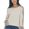 BiBi Desert Sand Printed Waffle Knit Long Sleeve Top Tops