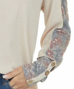 BiBi Desert Sand Printed Waffle Knit Long Sleeve Top Tops 15 BiBi Desert Sand Printed Waffle Knit Long Sleeve Top Tops