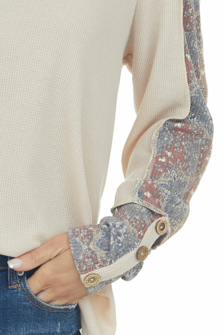 BiBi Desert Sand Printed Waffle Knit Long Sleeve Top Tops 9 BiBi Desert Sand Printed Waffle Knit Long Sleeve Top Tops