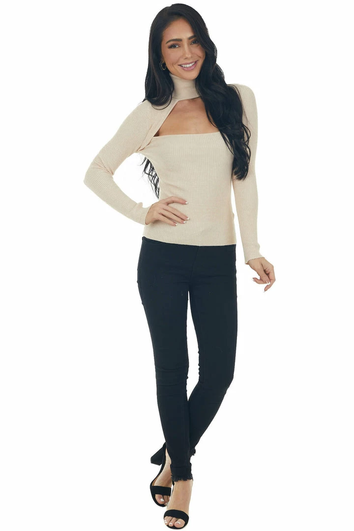 IDEM DITTO Desert Sand Ribbed Knit Long Sleeve Turtleneck 6 IDEM DITTO Desert Sand Ribbed Knit Long Sleeve Turtleneck