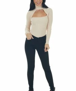 IDEM DITTO Desert Sand Ribbed Knit Long Sleeve Turtleneck