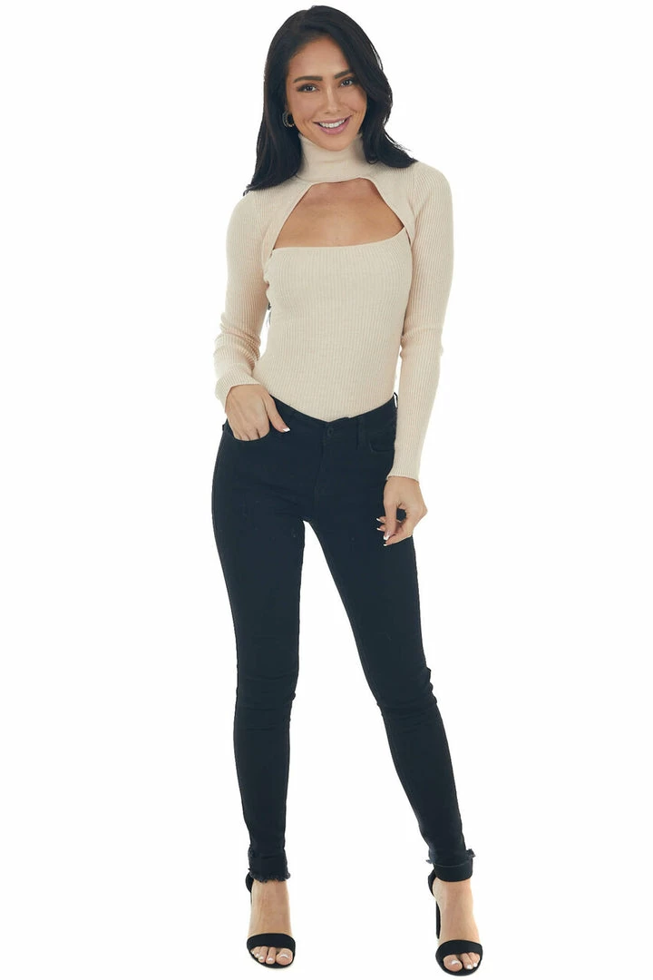 IDEM DITTO Desert Sand Ribbed Knit Long Sleeve Turtleneck 4 IDEM DITTO Desert Sand Ribbed Knit Long Sleeve Turtleneck