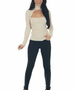 IDEM DITTO Desert Sand Ribbed Knit Long Sleeve Turtleneck 22 IDEM DITTO Desert Sand Ribbed Knit Long Sleeve Turtleneck