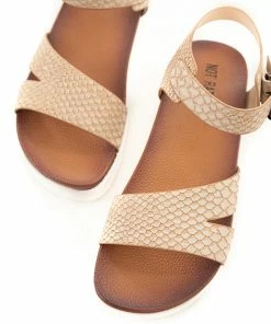 Brand Headquarters Desert Sand Snakeskin Crossover Strap Sandal Shoes