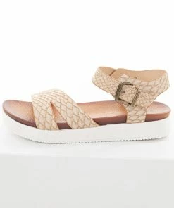 Brand Headquarters Desert Sand Snakeskin Crossover Strap Sandal Shoes