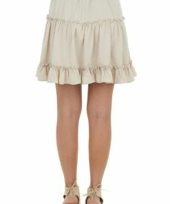 Umgee Bottoms Desert Sand Tiered Elastic Waist Woven Skirt