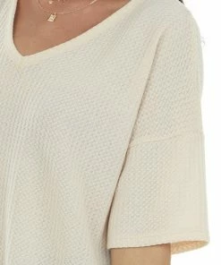 Now N Forever Desert Sand Waffle Knit Top With V Neckline Tops