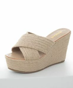 FORTUNE DYNAMIC Desert Sand Criss Cross Strap Espadrille Wedges Shoes