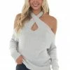 Lime Lush Dove Grey Long Sleeve Halter Neck Lightweight Sweater Tops