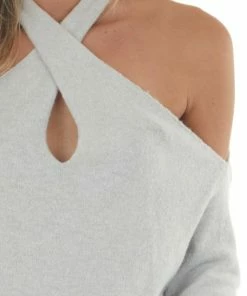 Lime Lush Dove Grey Long Sleeve Halter Neck Lightweight Sweater Tops