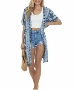 ANGIE Dove Grey Printed Open Front Woven Kimono