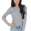 Wishlist Tops Dove Grey Ribbed Knit Bodysuit With Scalloped Neckline