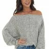 143 Story Dove Grey Snake Print Long Dolman Sleeve Off Shoulder Top Tops