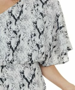 Main Strip Dove Grey Snakeskin Print Woven Maxi Dress With One Shoulder Dresses