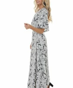 Main Strip Dove Grey Snakeskin Print Woven Maxi Dress With One Shoulder Dresses