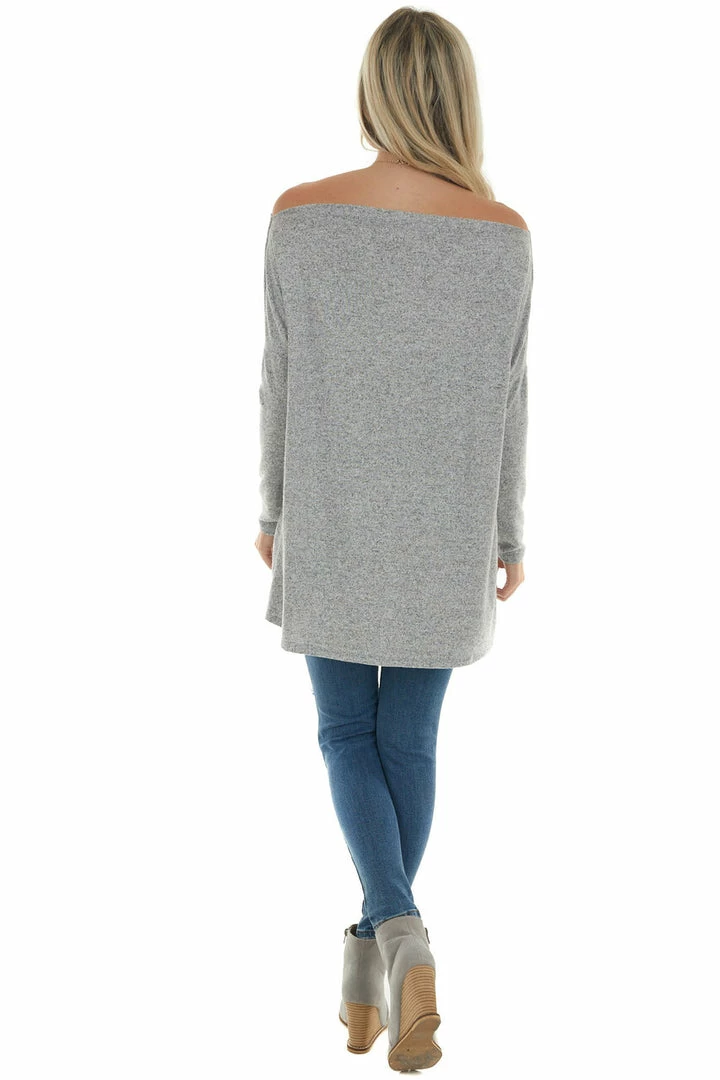 BiBi Tops Dove Grey Two Tone Off The Shoulder Long Sleeve Knit Top 9 BiBi Tops Dove Grey Two Tone Off The Shoulder Long Sleeve Knit Top
