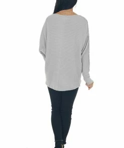 143 Story Dove Grey Waffle Knit Dolman Lace Sleeve Top