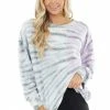 Easel Dusty Blue And Iris Purple Tie Dye Loose Fit Pullover