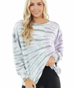 Easel Dusty Blue And Iris Purple Tie Dye Loose Fit Pullover