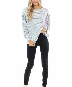 Easel Dusty Blue And Iris Purple Tie Dye Loose Fit Pullover