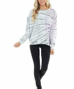 Easel Dusty Blue And Iris Purple Tie Dye Loose Fit Pullover