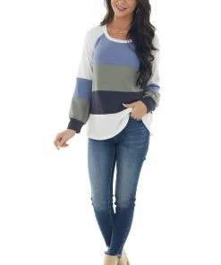 Ces Femme Dusty Blue Colorblock Long Sleeve Knit Top 18 Ces Femme Dusty Blue Colorblock Long Sleeve Knit Top