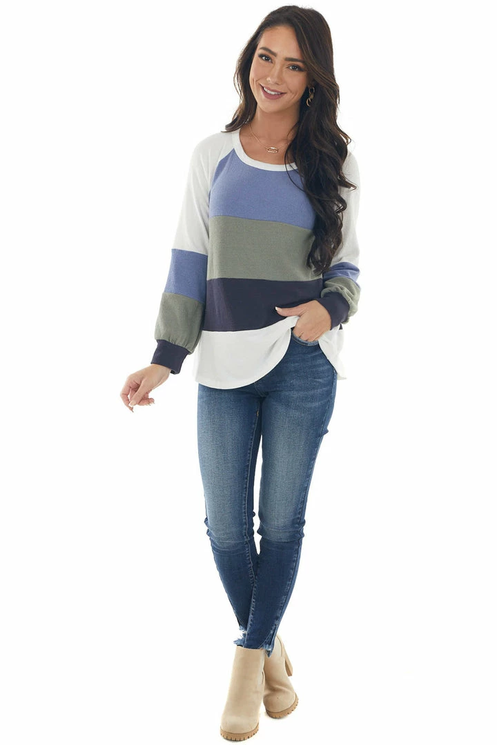 Ces Femme Dusty Blue Colorblock Long Sleeve Knit Top 5 Ces Femme Dusty Blue Colorblock Long Sleeve Knit Top