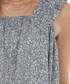 Jodifl Tops Dusty Blue Ditsy Floral Ruffle Strap Tank Top 18 Jodifl Tops Dusty Blue Ditsy Floral Ruffle Strap Tank Top